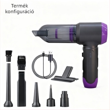 Vezeték nélküli autó‑porszívó, hordozható kézi, USB-ről tölthető, beépített akkumulátor, 100 W, szívóerő 15.1–20 kPa, száraz porszívó, por tartály