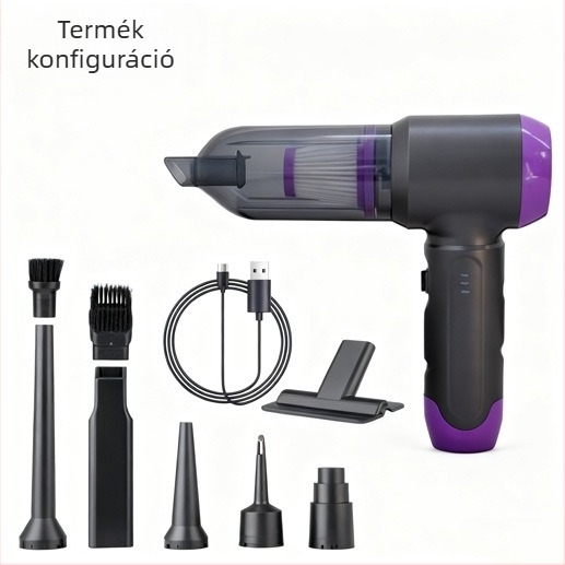 Vezeték nélküli autó‑porszívó, hordozható kézi, USB-ről tölthető, beépített akkumulátor, 100 W, szívóerő 15.1–20 kPa, száraz porszívó, por tartály