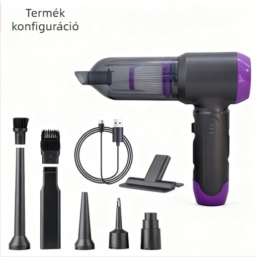 Vezeték nélküli autó‑porszívó, hordozható kézi, USB-ről tölthető, beépített akkumulátor, 100 W, szívóerő 15.1–20 kPa, száraz porszívó, por tartály