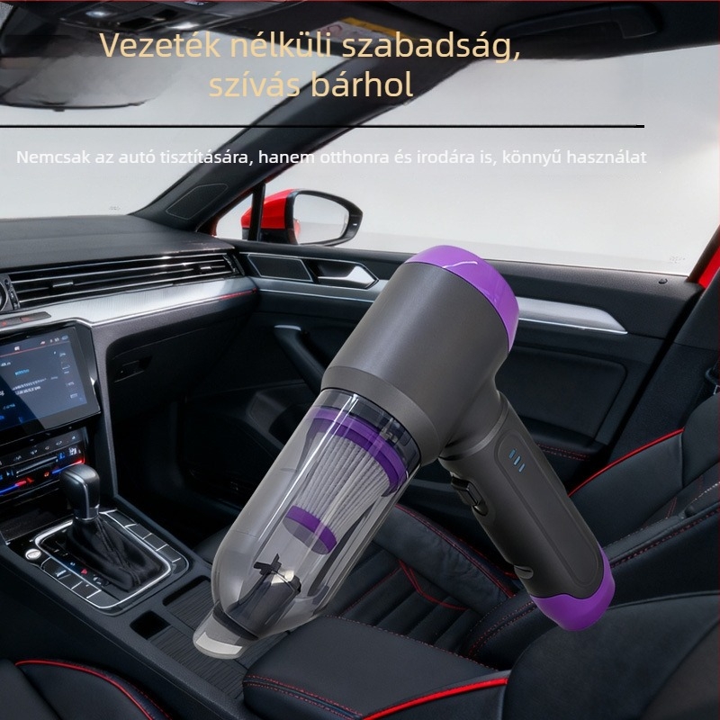 Vezeték nélküli autó‑porszívó, hordozható kézi, USB-ről tölthető, beépített akkumulátor, 100 W, szívóerő 15.1–20 kPa, száraz porszívó, por tartály