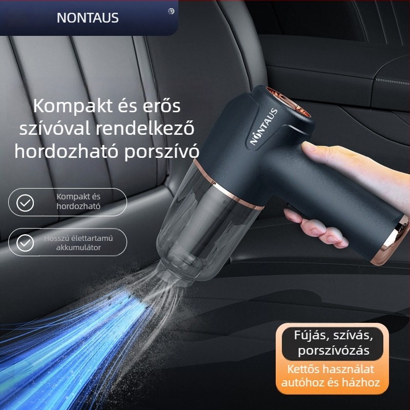 Kézi vezeték nélküli autóporporszívó, beépített 501–800 mAh-s akkumulátor, 60 W, szívóerő <10 kPa, porzsákos