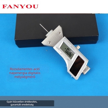 Rozsdamentes acélból készült digitális tolómérő, gumiabroncs mélység mérővel, 0–25 mm tartomány, 0,01 mm felbontás