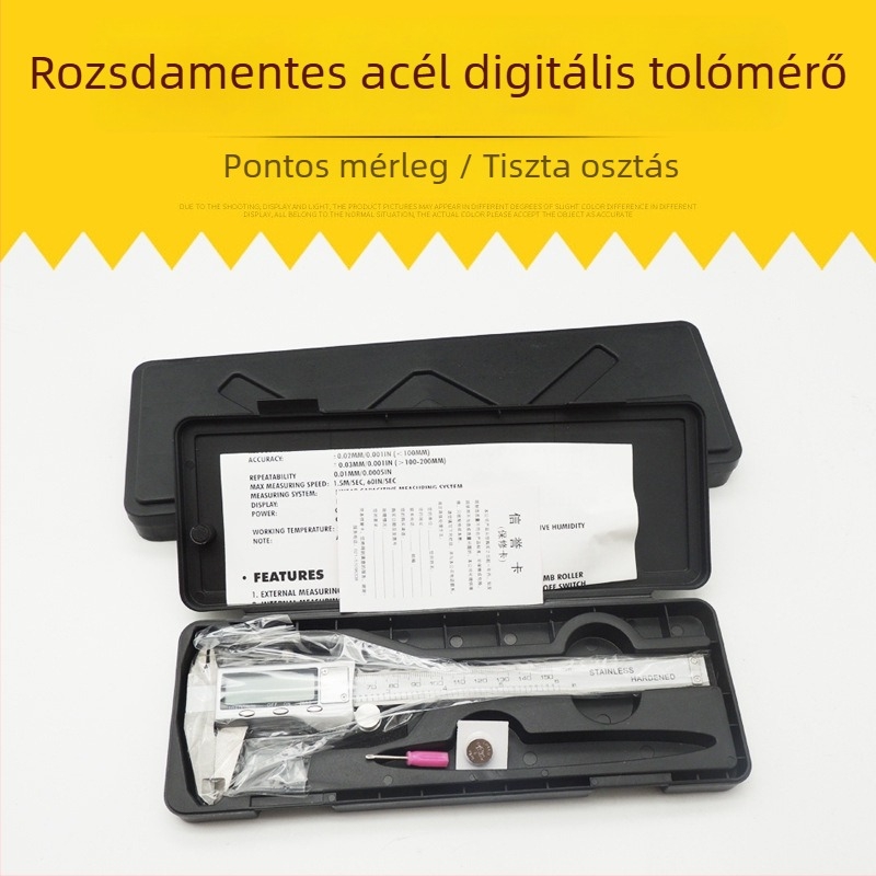 Elektronikus digitális tolókalapács rozsdamentes acélból, fém ház, 0-150