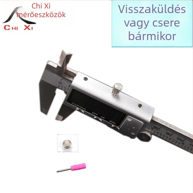 Elektronikus digitális tolókalapács rozsdamentes acélból, fém ház, 0-150