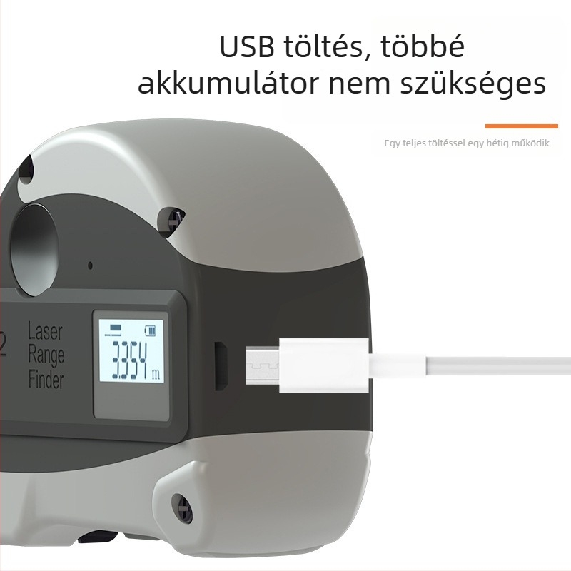 Kézben tartott lézeres távolságmérő 30+5 m tartomány, 0,01 m pontosság, ABS ház, lítium akkumulátor, otthoni dekorációhoz
