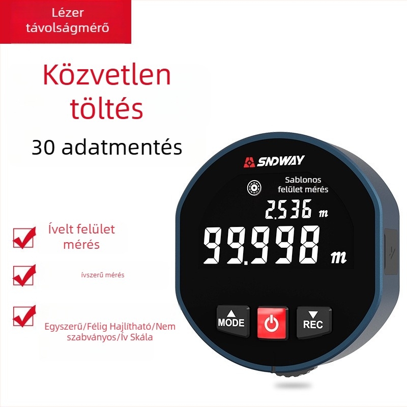 SW-X30D Kézi gördülő távolságmérő digitális kijelzővel, tartomány 0–99 m, pontosság 0.1, működési feszültség 3.7 V