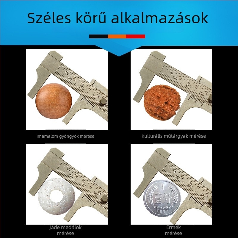 Mini digitális tolómérő vernier-skálával, test bronzból, réz részekkel és rozsdamentes acél részekkel