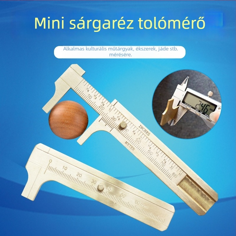 Mini digitális tolómérő vernier-skálával, test bronzból, réz részekkel és rozsdamentes acél részekkel