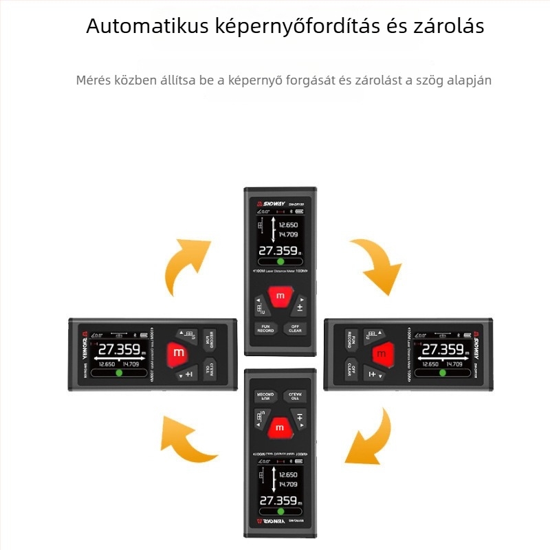 SNDWAY SW-DR60 kétirányú lézeres távolságmérő, 100 m egyirányú és 200 m kétirányú tartomány, pontosság ±2 mm + d×10 000, beltéri hossz- és magasságmérésre.