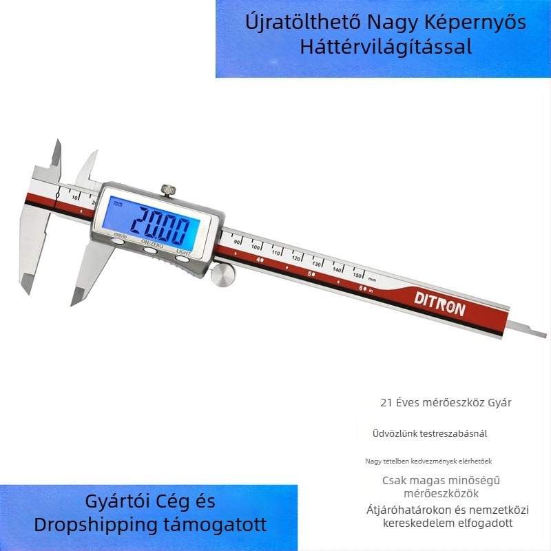 Digitális tolómérő háttérvilágítású, nagy kijelzővel, magas precizitás, OEM márka, újratölthető