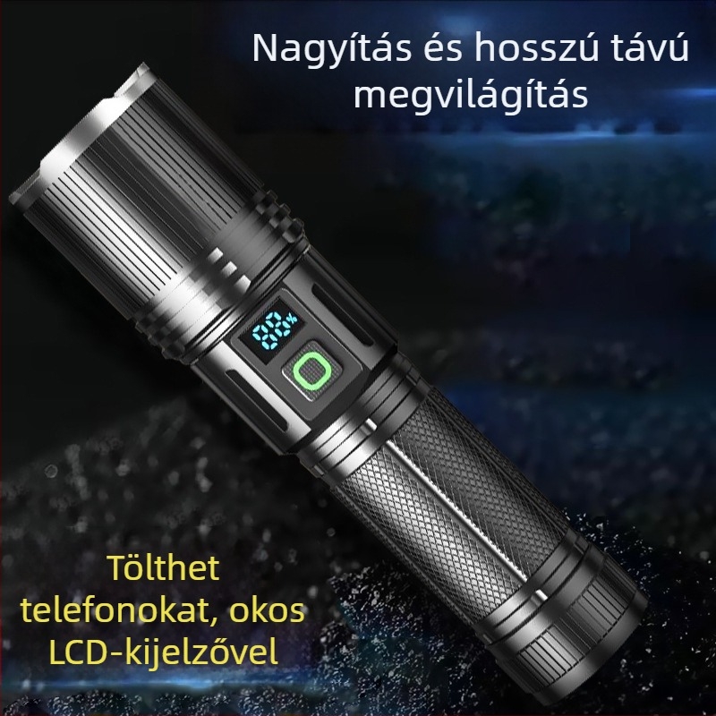 LED zseblámpa mechanikus zoommal (alumínium ötvözet; 5000 mAh; 10 W; LED; hatótáv >500 m)