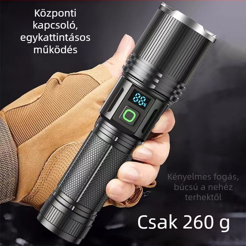 LED zseblámpa mechanikus zoommal (alumínium ötvözet; 5000 mAh; 10 W; LED; hatótáv >500 m)
