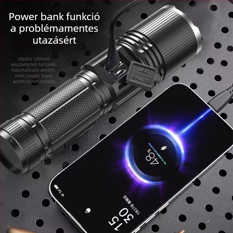 LED zseblámpa mechanikus zoommal (alumínium ötvözet; 5000 mAh; 10 W; LED; hatótáv >500 m)