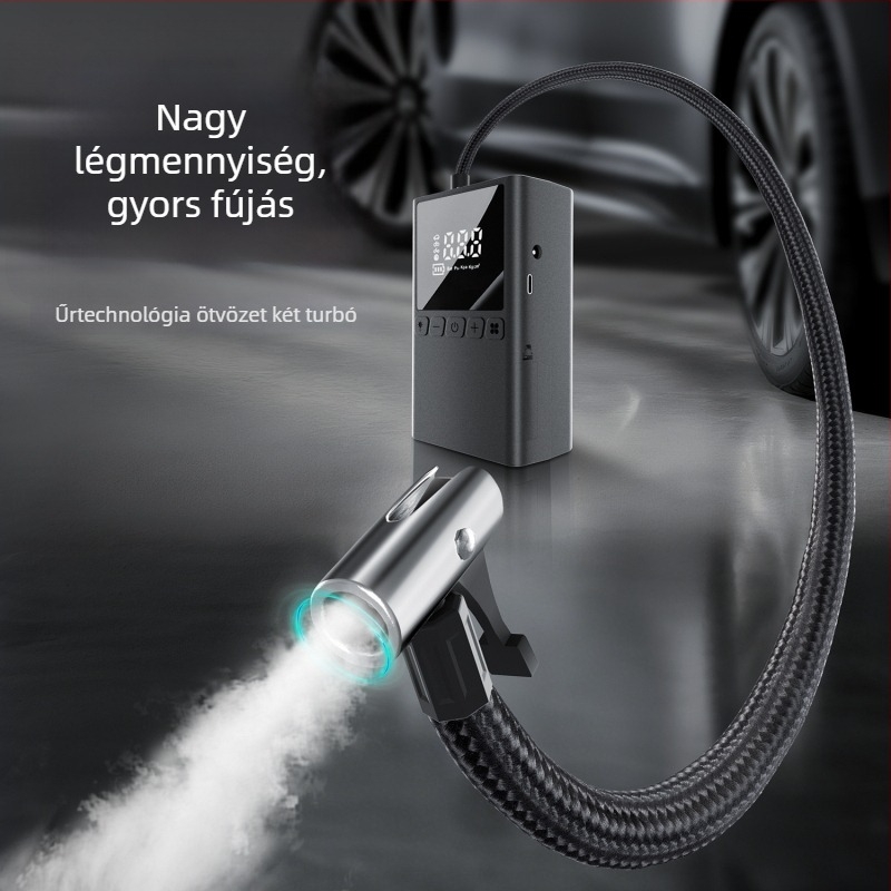 Könnyen hordozható autó légpumpa digitális kijelzővel, 80W, 5V2A, 70 L/min, rendkívül gyors felfújás