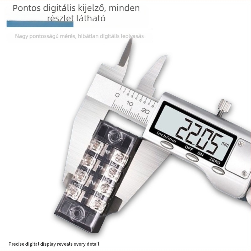 Műanyag digitális tolómérő 0-150 mm, nagy kijelző, belső és külső átmérő, szénszálas