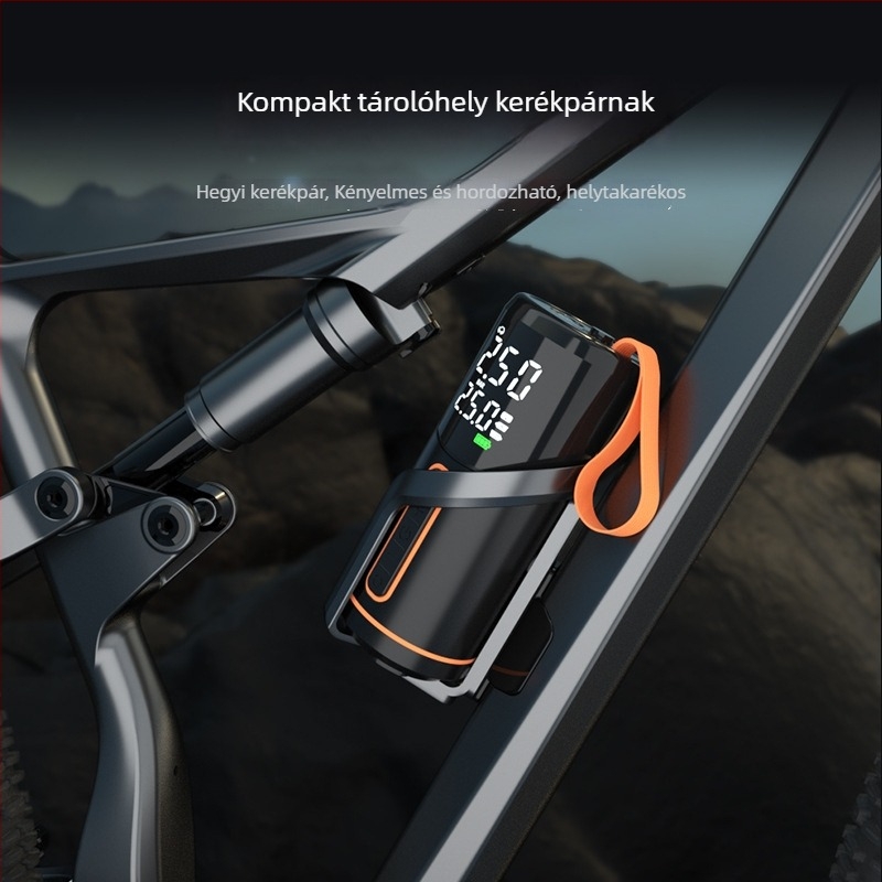 Vezeték nélküli elektromos levegőpumpa autóhoz és kerékpárhoz, USB töltés, 100W, digitális nyomásmérő, 30 L/min infláció