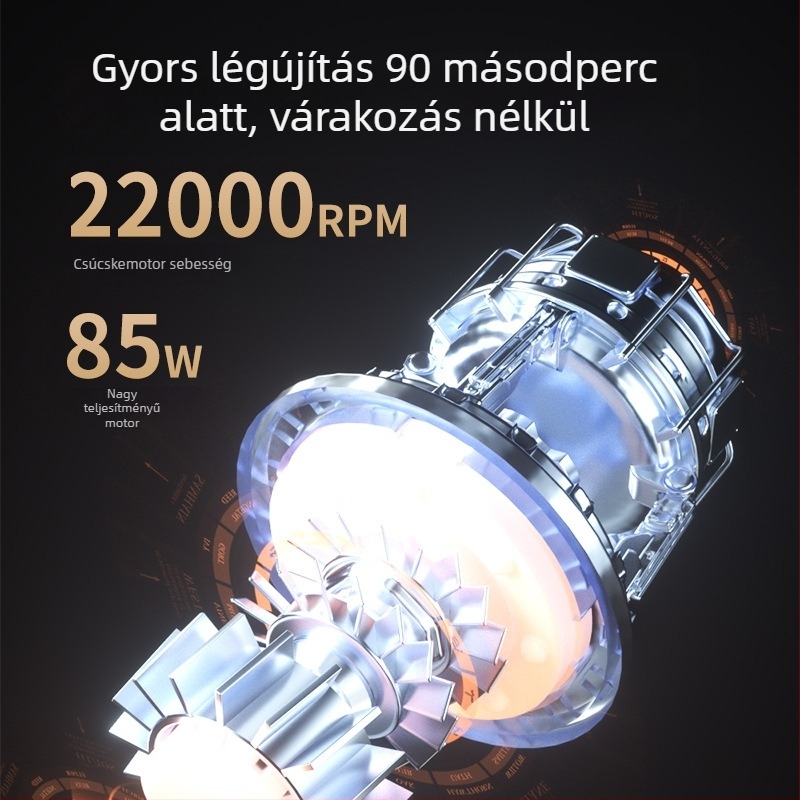 Vezeték nélküli elektromos levegőpumpa autóhoz és kerékpárhoz, USB töltés, 100W, digitális nyomásmérő, 30 L/min infláció