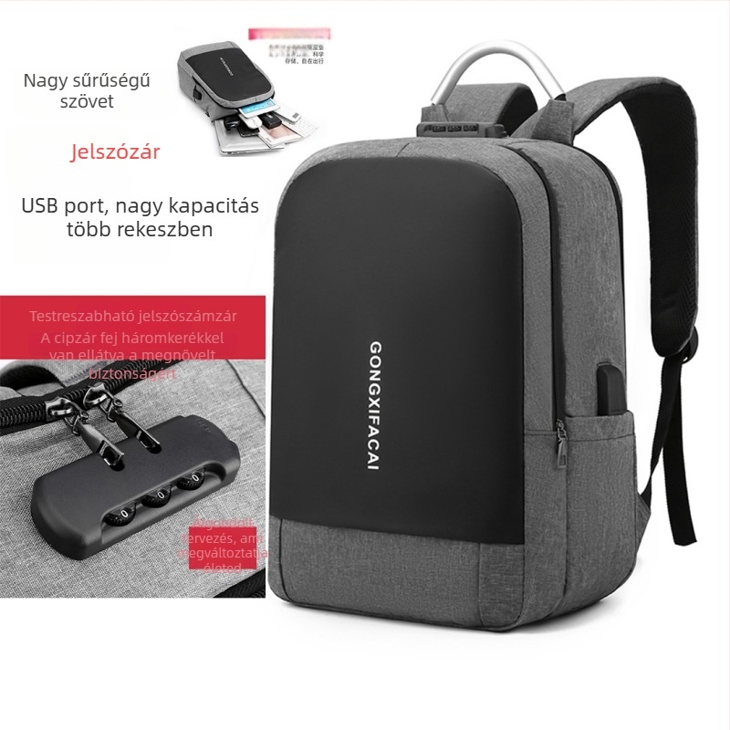 Unisex laptop hátizsák USB porttal és jelszavas zárval, 20–35L kapacitás, nylon anyag, kopásálló, üzleti ingázáshoz