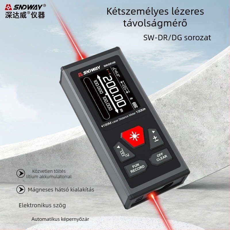 Kétirányú lézeres távolságmérő SW-DG100 digitális vonalzóval beltéri mérésekhez