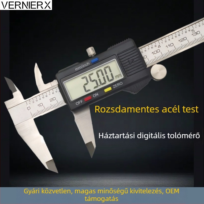 Digitális tolómérő rozsdamentes acélból, digitális kijelző, magas pontosságú vastagságmérés, ipari és otthoni használat