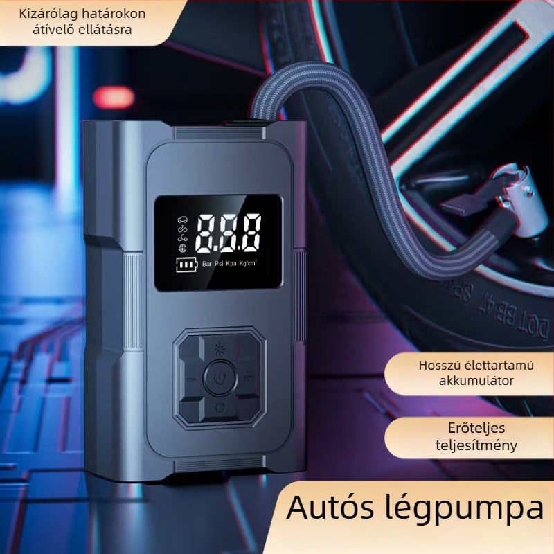 Járműre szerelhető elektromos levegőpumpa digitális kijelzővel, 12V, 120W, 35 L/min, USB-C töltés
