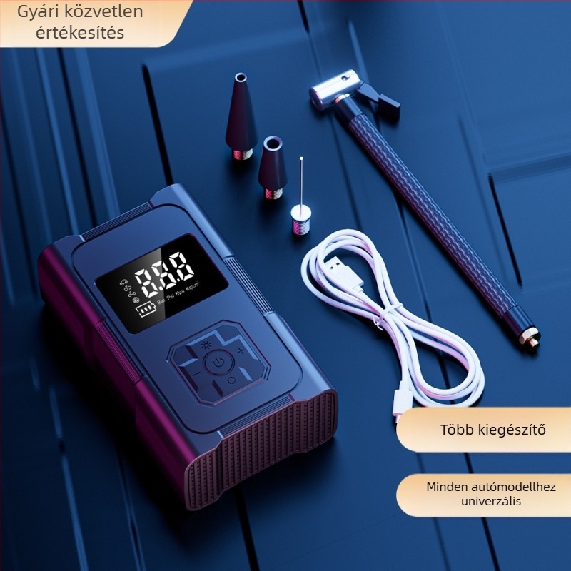 Járműre szerelhető elektromos levegőpumpa digitális kijelzővel, 12V, 120W, 35 L/min, USB-C töltés