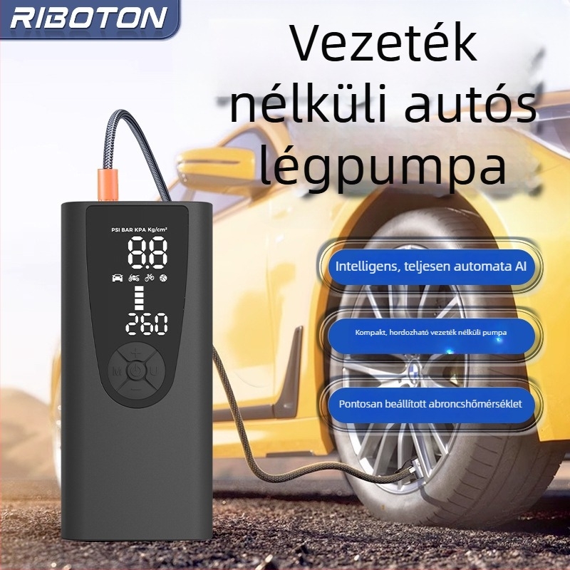 Vezeték nélküli autó légpumpa, hordozható elektromos gumiszivattyú, két hengerrel