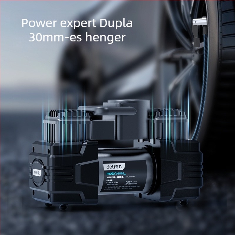 Autó gumipumpa, kettős hengeres, 12V, 120W, világítással és manométerrel