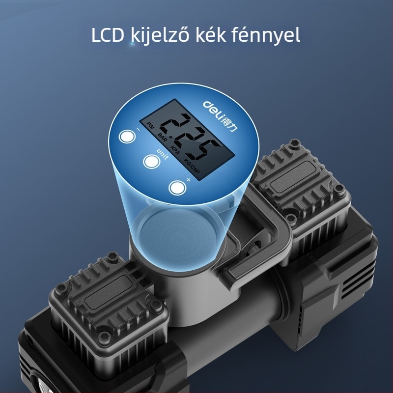 Autó gumipumpa, kettős hengeres, 12V, 120W, világítással és manométerrel
