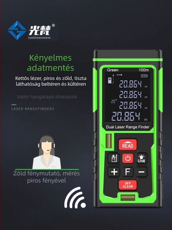 Green Light kültéri lézeres távolságmérő, nagy pontosságú infravörös digitális vonalzó