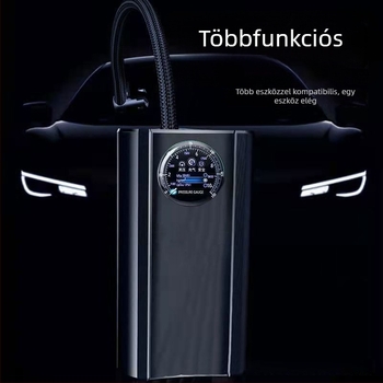 Hordozható vezeték nélküli nagynyomású légpumpa autókhoz, motorkerékpárokhoz és elektromos kerékpárokhoz - 120W, digitális kijelző, többhengeres, figyelmeztető fény