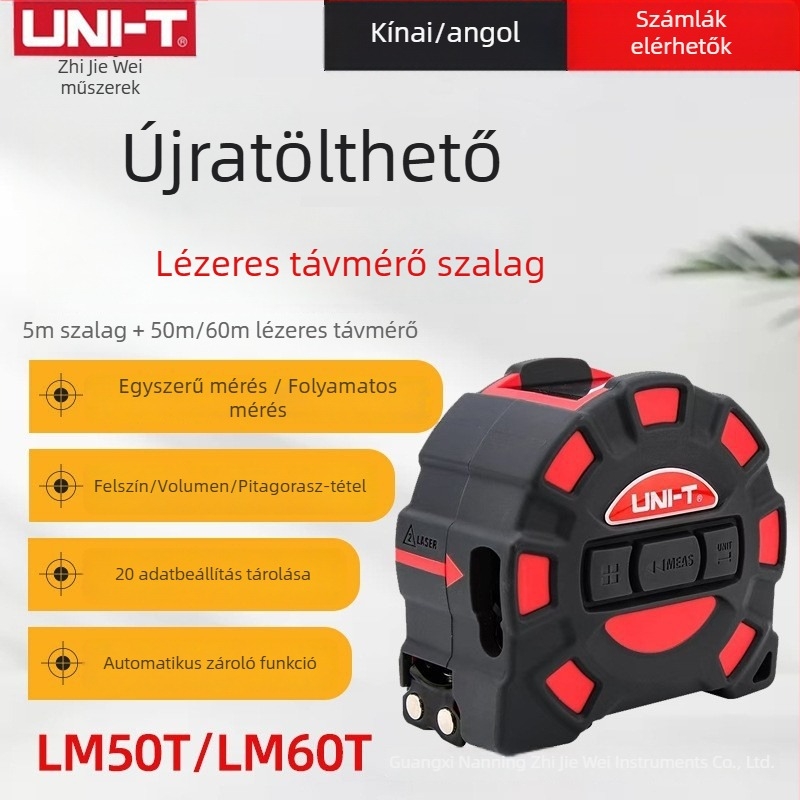 Uni-T LM50T/LM60T lézeres távolságmérő, 50–60 m tartomány, pontosság ±2 mm