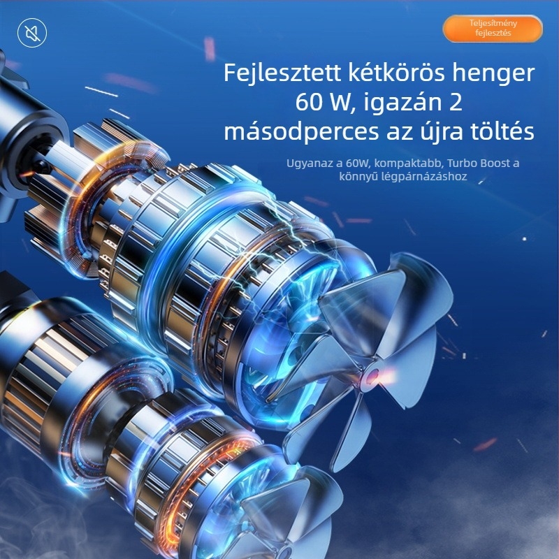 Hordozható autógumi pumpa digitális kijelzővel, USB tápegység, 160W, 1 m kábel, 0,3 m tömlő