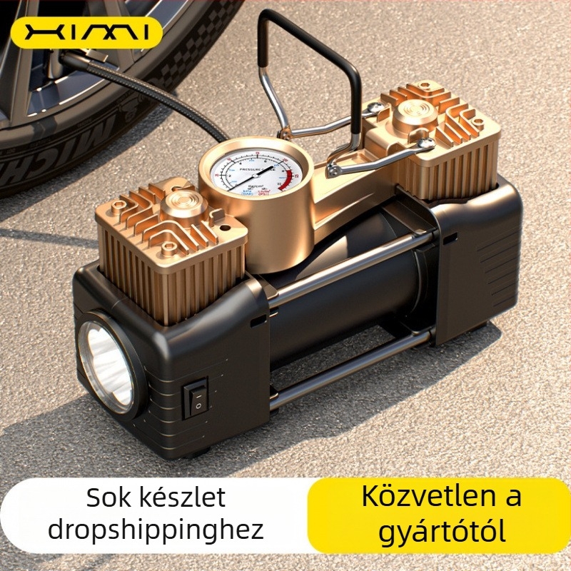 Autóba szerelt keréknyomás pumpa, nagy teljesítményű hordozható elektromos sűrítő, 12V, 120W, 3 m kábel, légáramlás 35 L/min