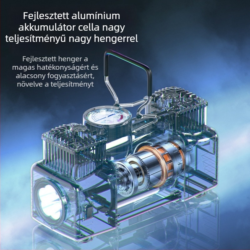 Autóba szerelt keréknyomás pumpa, nagy teljesítményű hordozható elektromos sűrítő, 12V, 120W, 3 m kábel, légáramlás 35 L/min