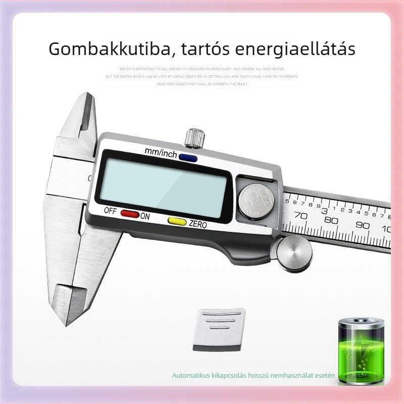 Digitális tolómérő rozsdamentes acélból, elektronikus kijelzővel, belső és külső átmérő mérésére
