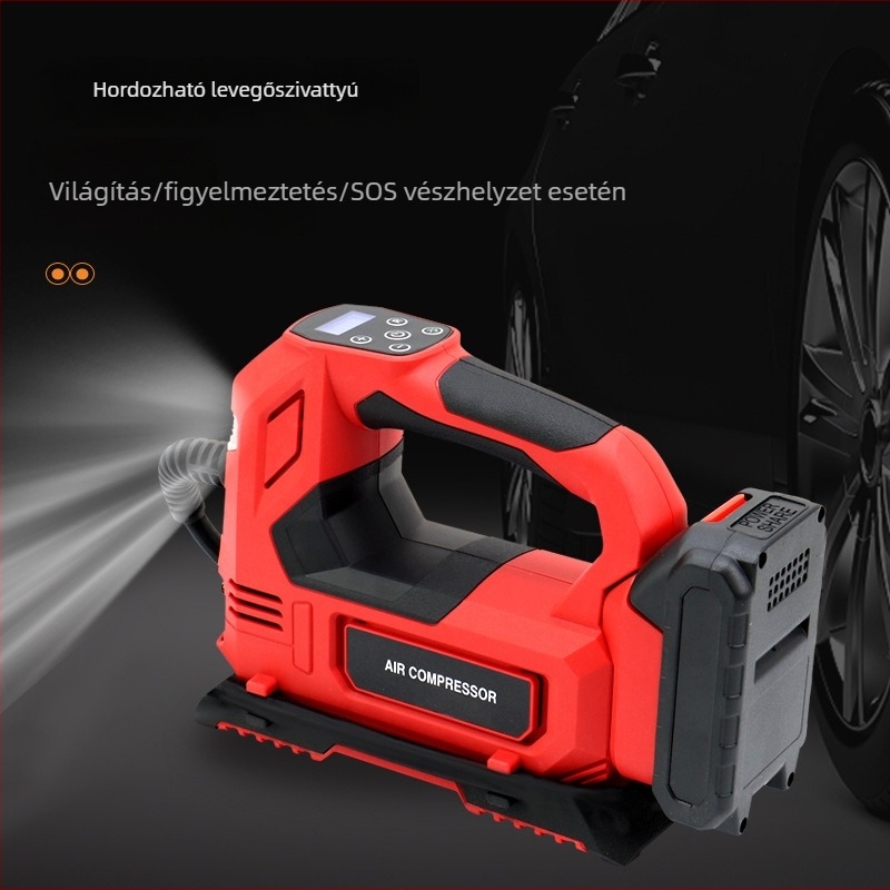 Yi Dao 12V hordozható autógumi felfújó LED világítással és digitális kijelzővel, 120W, 30 L/min