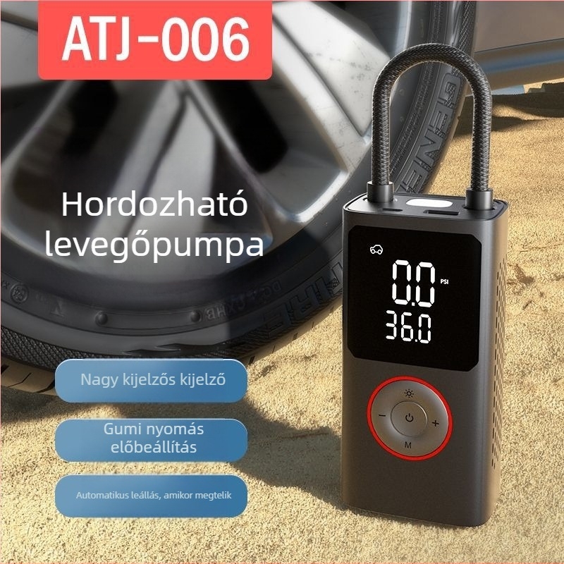 Autó guminyomó - Vezeték nélküli, hordozható USB-töltés, digitális kijelző, 7.4V, 80W, 25 L/min