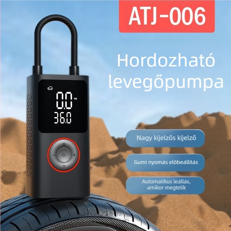 Autó guminyomó - Vezeték nélküli, hordozható USB-töltés, digitális kijelző, 7.4V, 80W, 25 L/min
