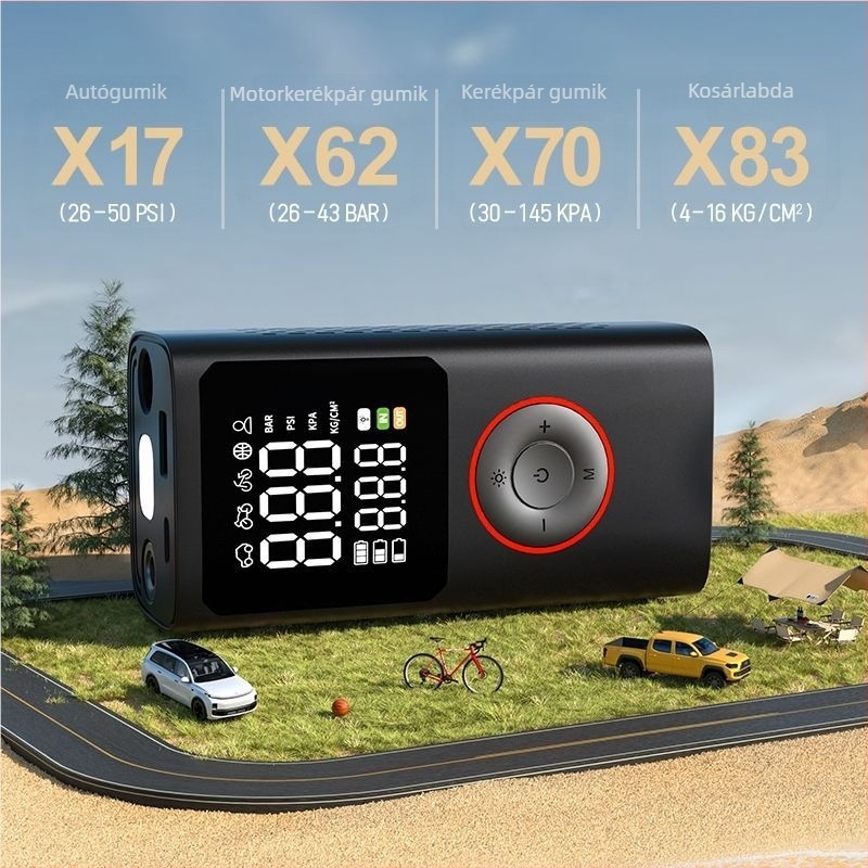 Autó guminyomó - Vezeték nélküli, hordozható USB-töltés, digitális kijelző, 7.4V, 80W, 25 L/min