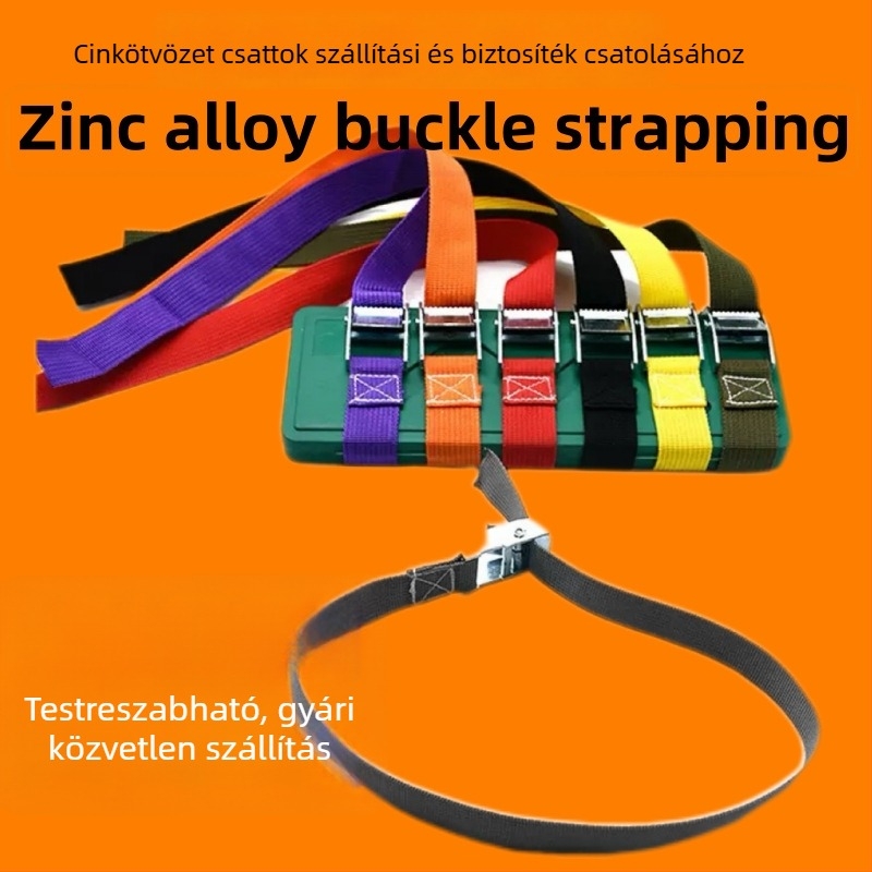 Csomagszállító hevederek cink-ötvözet csattal, nylon-poliészter-PP szalaggal, MH20-25, a csomagok és rakományok biztonságos rögzítéséhez