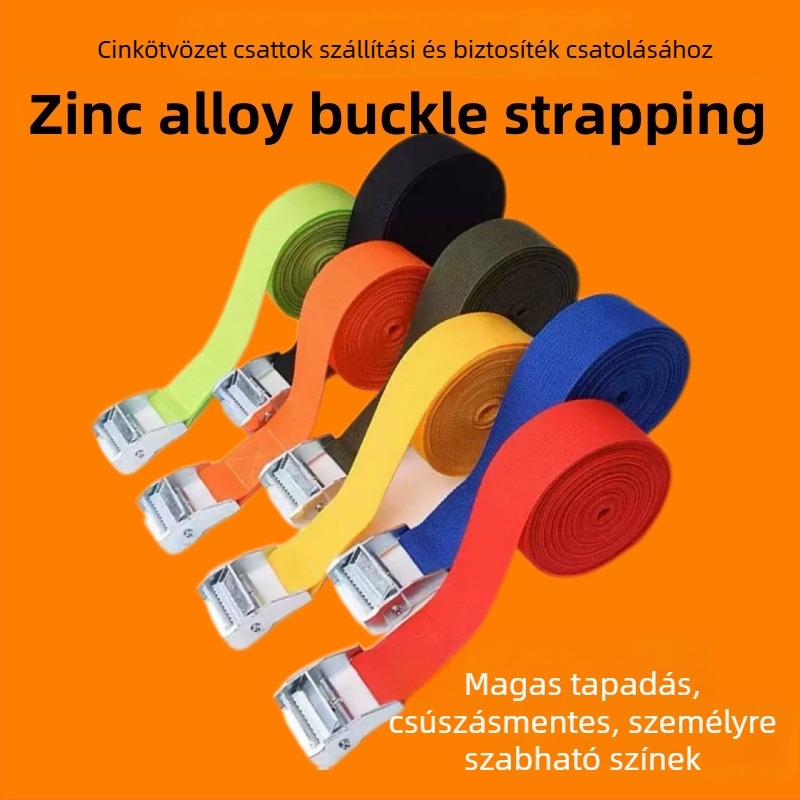 Csomagszállító hevederek cink-ötvözet csattal, nylon-poliészter-PP szalaggal, MH20-25, a csomagok és rakományok biztonságos rögzítéséhez