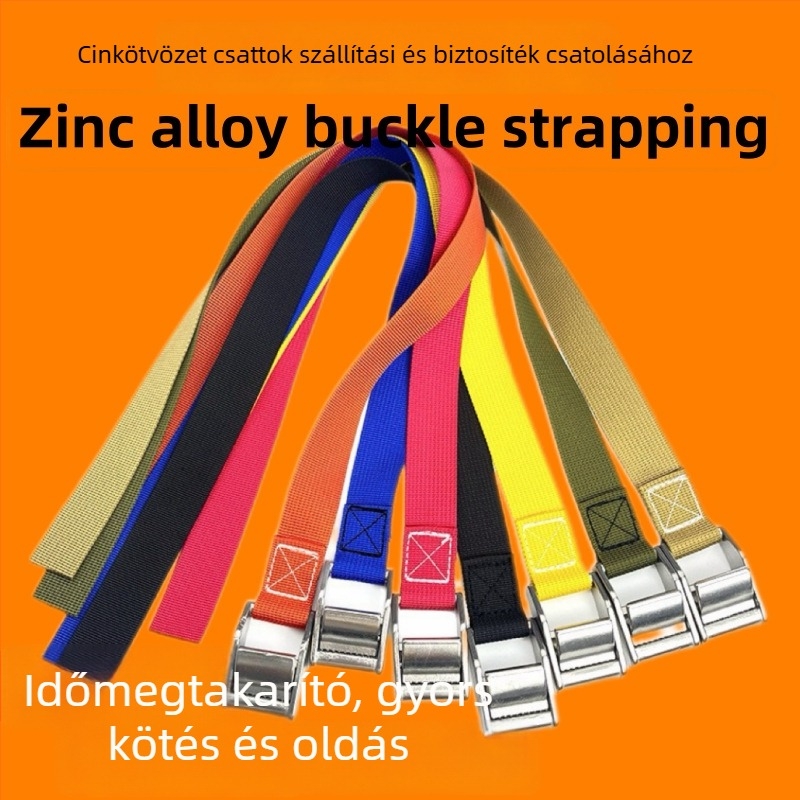 Csomagszállító hevederek cink-ötvözet csattal, nylon-poliészter-PP szalaggal, MH20-25, a csomagok és rakományok biztonságos rögzítéséhez