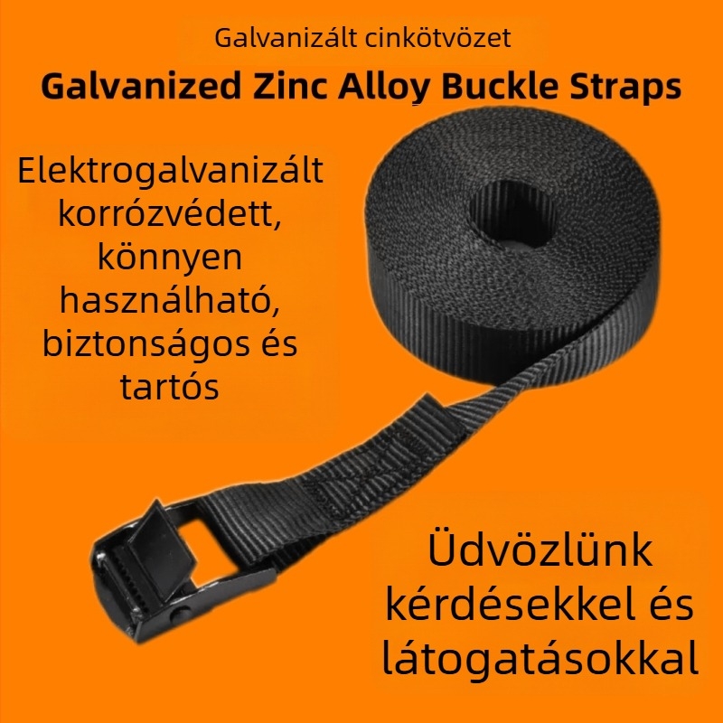 Csomagszállító hevederek cink-ötvözet csattal, nylon-poliészter-PP szalaggal, MH20-25, a csomagok és rakományok biztonságos rögzítéséhez