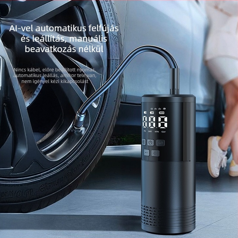 Hordozható gumiabroncs-inflátor autókhoz, motorosokhoz, kerékpárokhoz és elektromos járművekhez – digitális kijelző, 7,4V, 18650 akkumulátor, 80W, 25 L/min