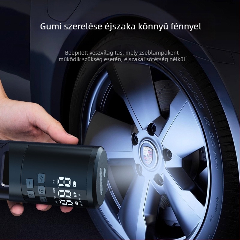 Hordozható gumiabroncs-inflátor autókhoz, motorosokhoz, kerékpárokhoz és elektromos járművekhez – digitális kijelző, 7,4V, 18650 akkumulátor, 80W, 25 L/min