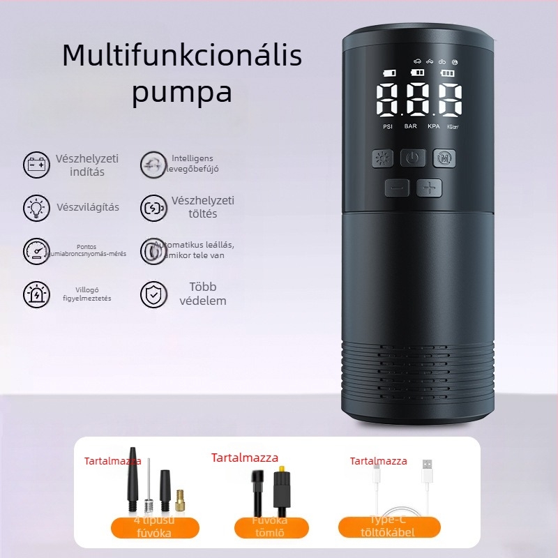Hordozható gumiabroncs-inflátor autókhoz, motorosokhoz, kerékpárokhoz és elektromos járművekhez – digitális kijelző, 7,4V, 18650 akkumulátor, 80W, 25 L/min