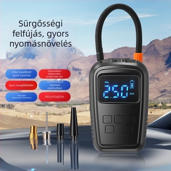 Hordozható autó légpumpa USB töltéssel, 220 W, 30 L/perc, 110-220 V, 5–20 perc működési idő, 690 g