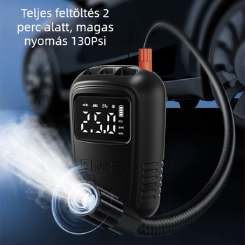 Hordozható autó légpumpa USB töltéssel, 220 W, 30 L/perc, 110-220 V, 5–20 perc működési idő, 690 g