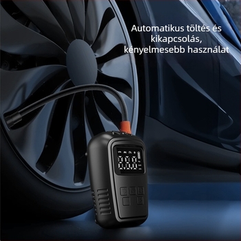 Hordozható autó légpumpa USB töltéssel, 220 W, 30 L/perc, 110-220 V, 5–20 perc működési idő, 690 g